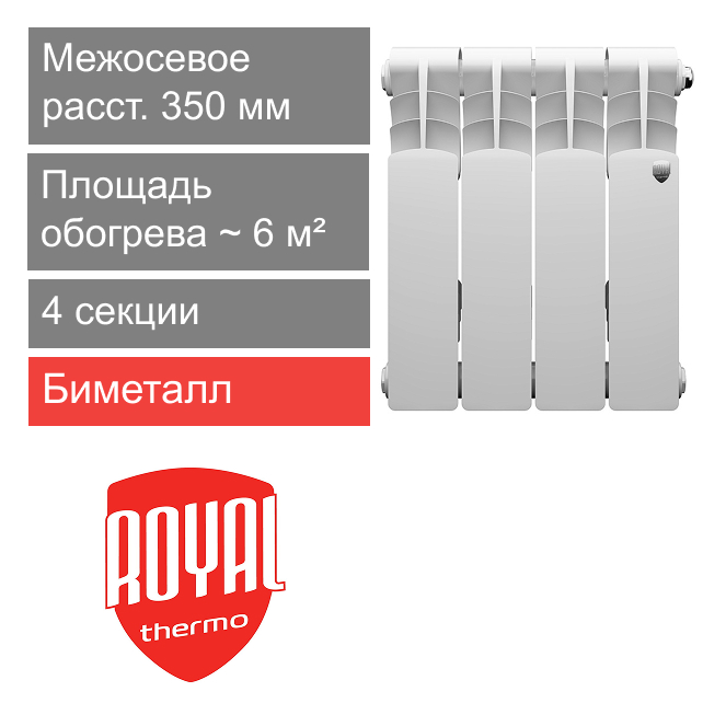 Радиатор биметаллический 350/80 Revolution B, 4 секции Royal Thermo