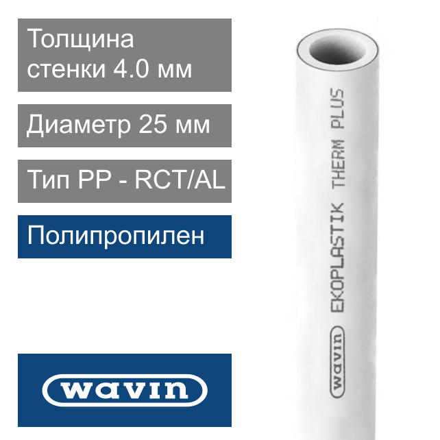 Труба полипропиленовая белая 25 x 4.0 мм Wavin Ekoplastik THERM PLUS (арт. BTRS025TRCT)