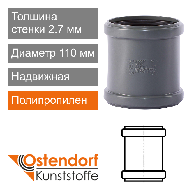 Муфта надвижная для внутренней канализации 110 мм Ostendorf HT (арт. 115500)