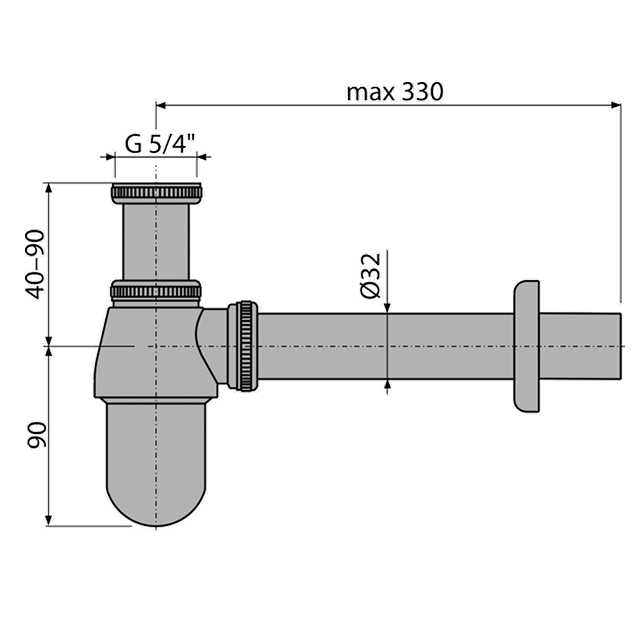 Сифон для умывальника 32 мм с накидной гайкой, металлический Alcaplast A431 DESIGN (арт. 8594045930665)