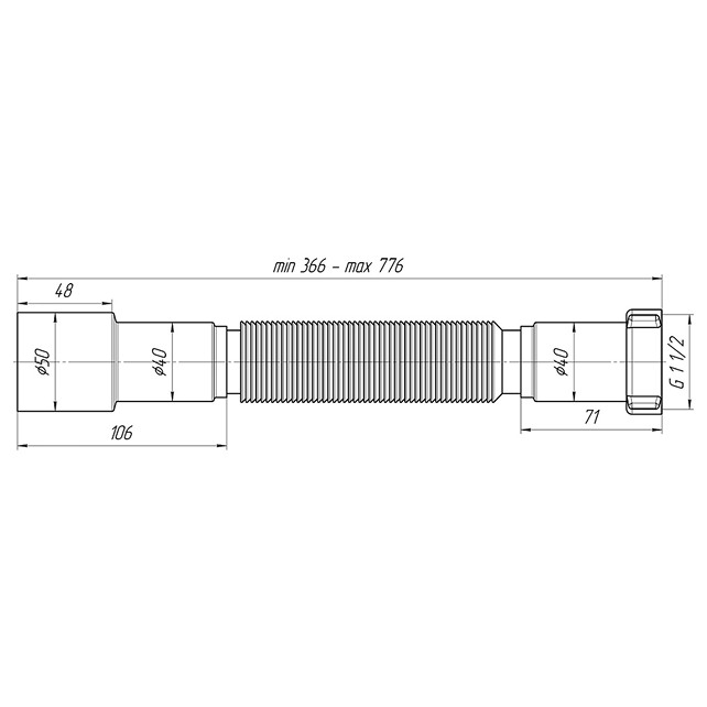 Гибкое соединение 1 1/2" х 40/50 мм L-366-776 мм АНИ Пласт (арт. К106)