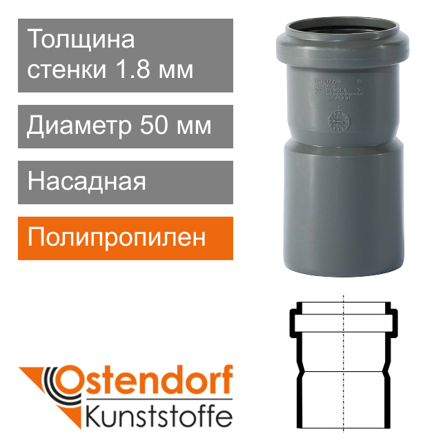 Муфта насадная для внутренней канализации 50 мм Ostendorf HT (арт. 112810)