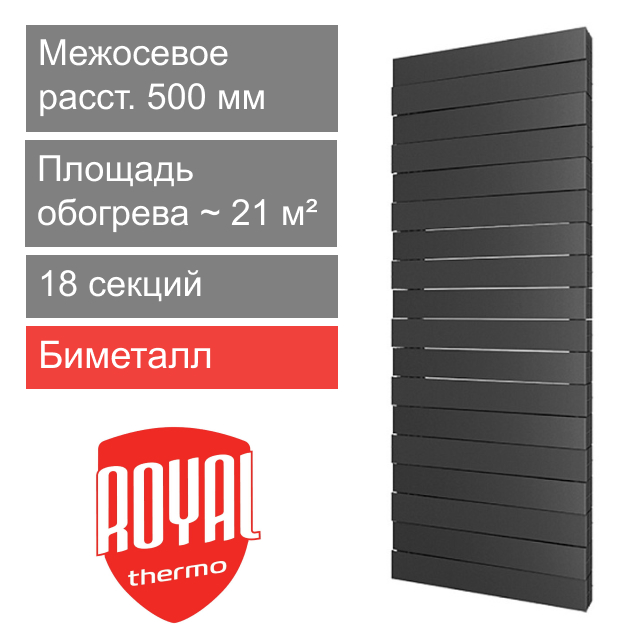 Радиатор биметаллический 500 PianoForte Tower Noir Sable, 18 секции Royal Thermo