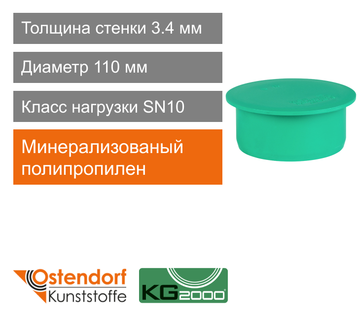 Заглушка для ливневой канализации 110 мм Ostendorf KG2000 (арт. 777320)