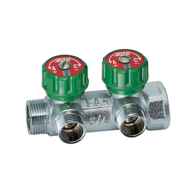 Коллектор регулирующий FAR 3/4" (ВР-НР) с 2 отв. 1/2"EU с вставкой под плоское уплотнение (арт. FK 3821 3412UN)