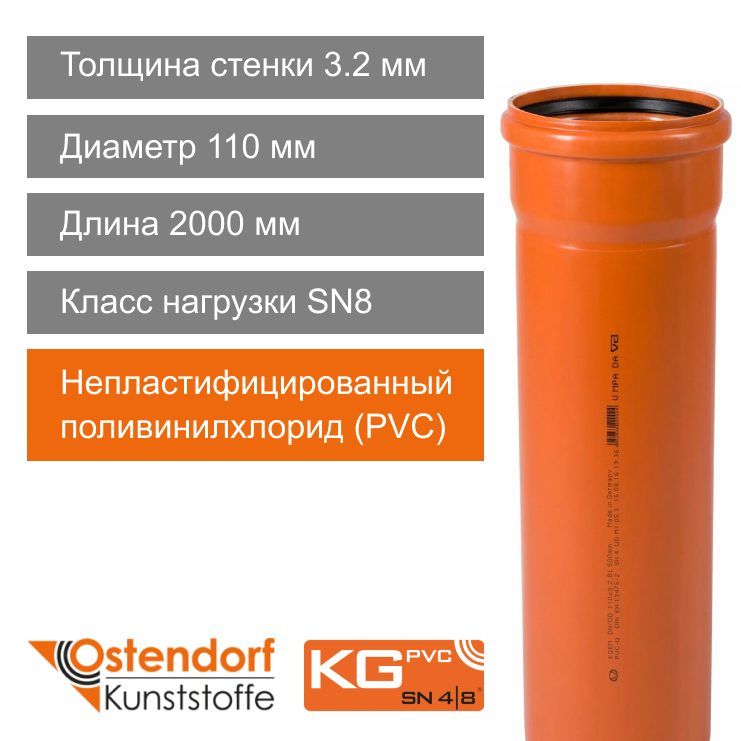 Труба для наружной канализации 110 x 2000 мм Ostendorf KG (арт. 220175)