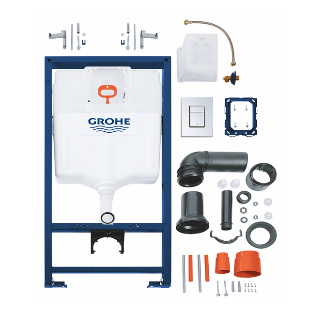 Инсталляция для подвесного унитаза GROHE Rapid SL комплект 3 в 1 с квадратной хромированной панелью смыва Skate Cosmopolitan (арт. 38772001)