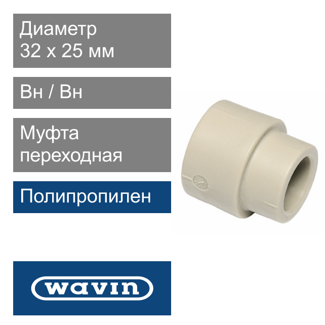 Муфта переходная вн / вн полипропиленовая 32 x 25 мм Wavin Ekoplastik (арт. SRE03225XX)