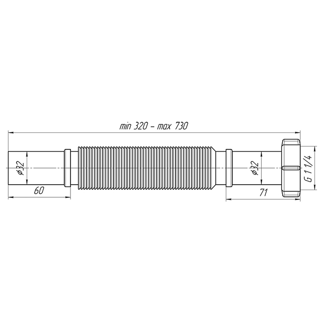 Гибкое соединение 1 1/4" х 32 мм L-320-730 мм АНИ Пласт (арт. К203)
