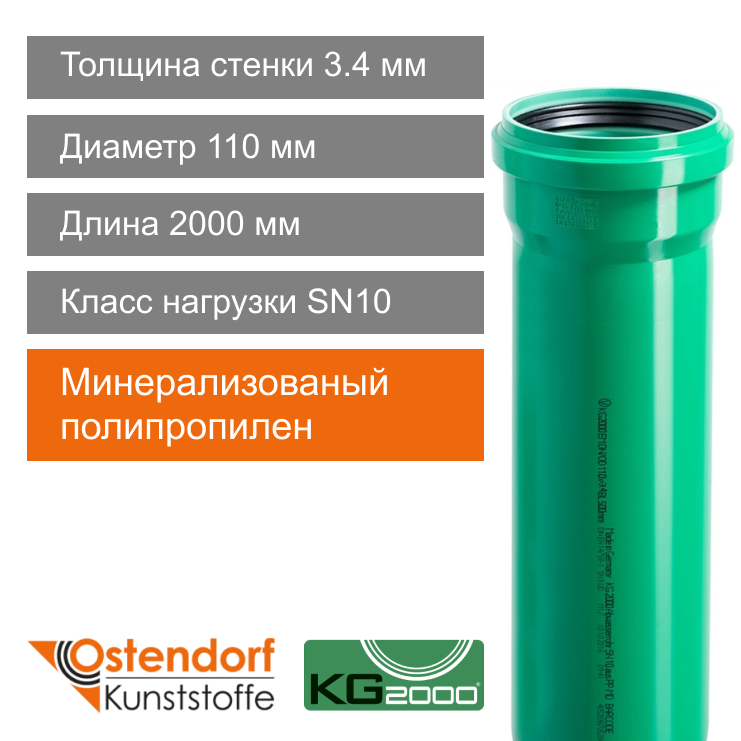 Труба для ливневой канализации 110 x 2000 мм Ostendorf KG2000 (арт. 770360)
