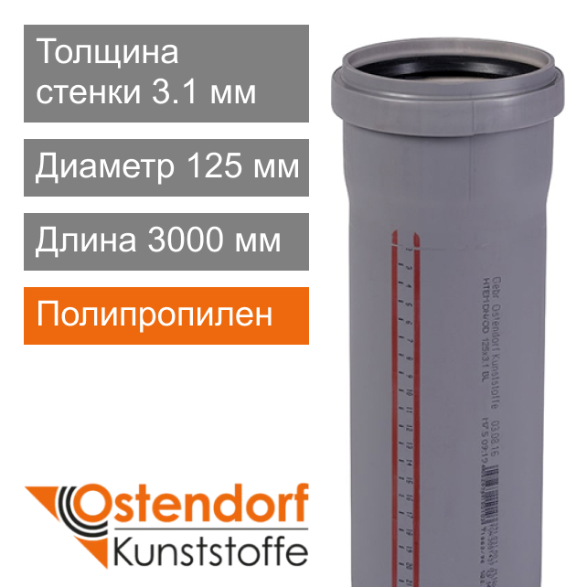Труба для внутренней канализации 125 х 3000  мм Ostendorf (арт. 116070)