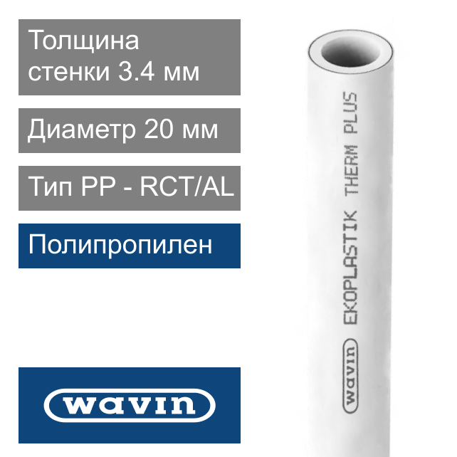 Труба полипропиленовая белая 20 x 3.4 мм Wavin Ekoplastik THERM PLUS (арт. BTRS020TRCT)