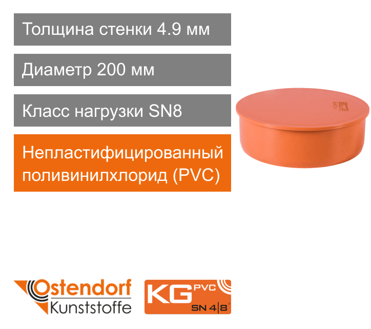 Заглушка для наружной канализации 200 мм Ostendorf KG (арт. 223620)