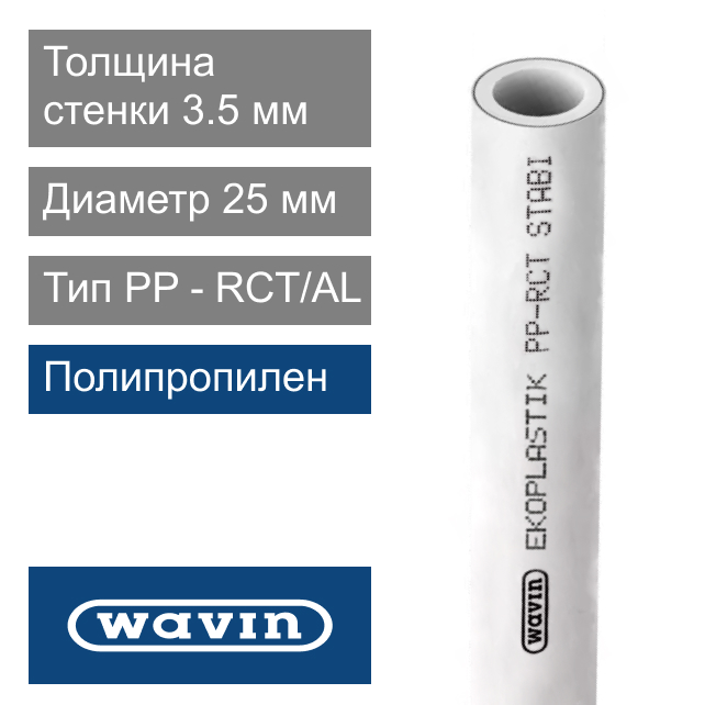 Труба полипропиленовая 25 x 3.5 мм Wavin Ekoplastik STABI PLUS (арт. STRS025RCT)