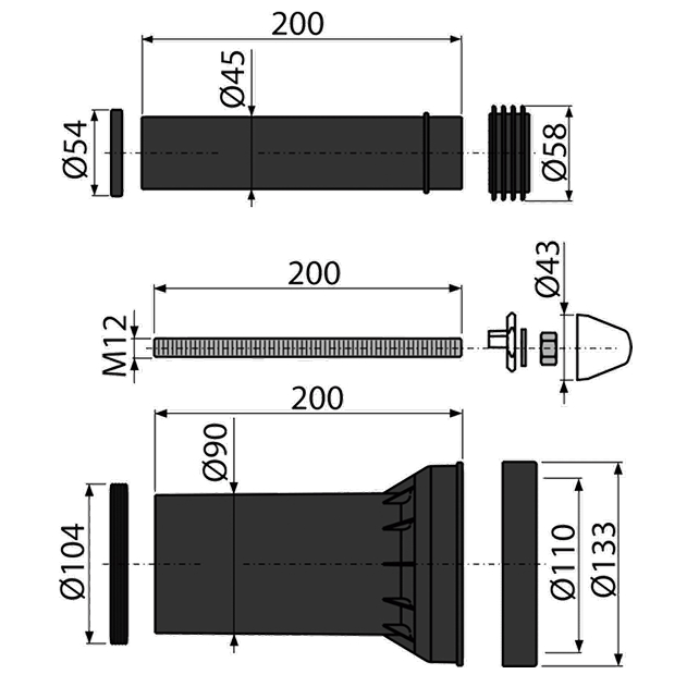 Комплект патрубков для подключения инсталляции Alcaplast M900 (арт. 8595580514266)