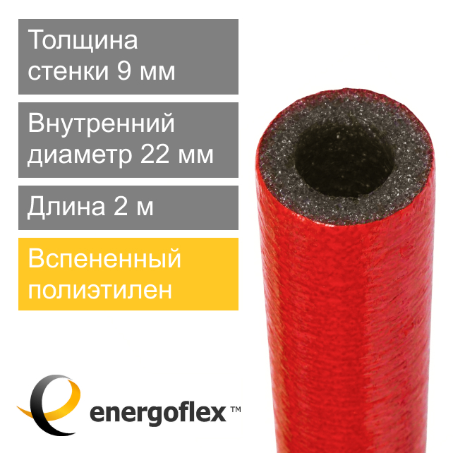 Утеплитель красный для труб 22 х 9 мм Energoflex Super Protect (арт. EFXT022092SUPRK)