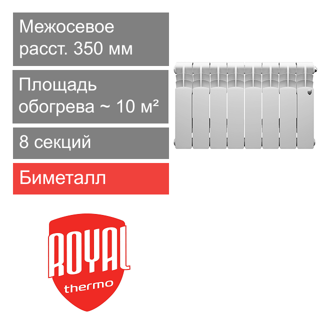 Радиатор биметаллический 350/80 Revolution B, 8 секции Royal Thermo