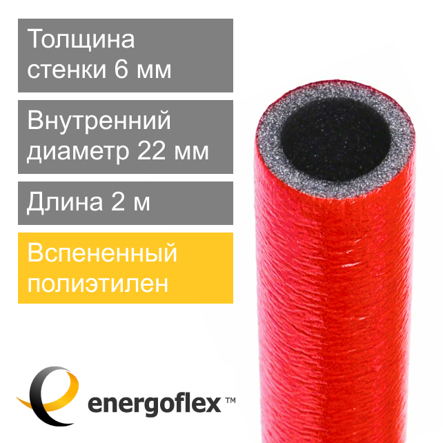Утеплитель красный для труб 22 х 6 мм Energoflex Super Protect (арт. EFXT022062SUPRK)