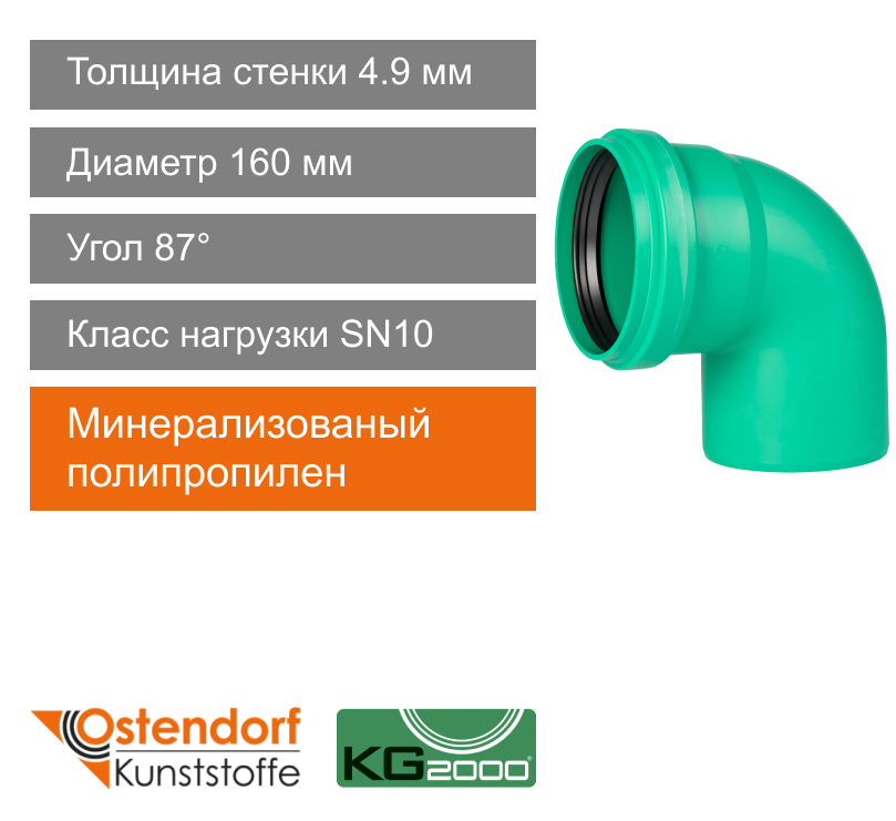 Угол для ливневой канализации 160 x 87° Ostendorf KG (арт. 771550)