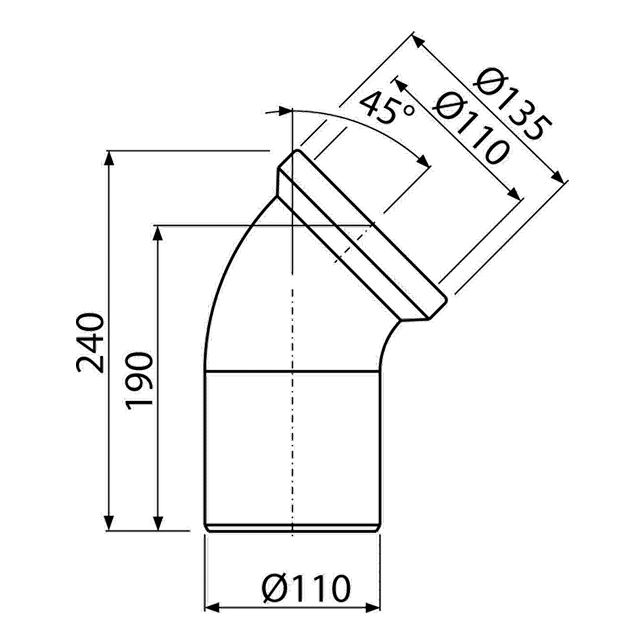 Фановая труба для унитаза 110 х 45° Alcaplast A90-45 (арт. 8594045931822)