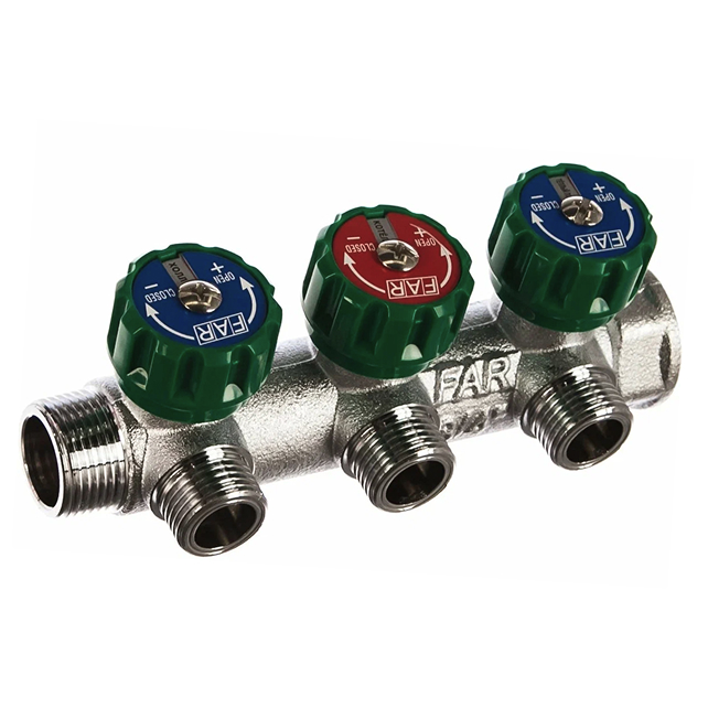 Регулирующий коллектор FAR 3/4" (ВР-НР) с 3 отв. 1/2" НР, плоское уплотнение (арт. FK 3822 3412ТР)