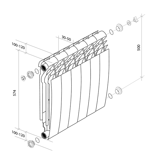 Радиатор биметаллический 500 BiLiner Silver Satin, 10 секции Royal Thermo