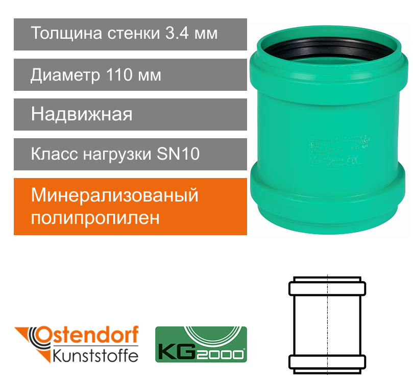 Муфта надвижная для ливневой канализации 110 мм Ostendorf KG2000 (арт.778300)