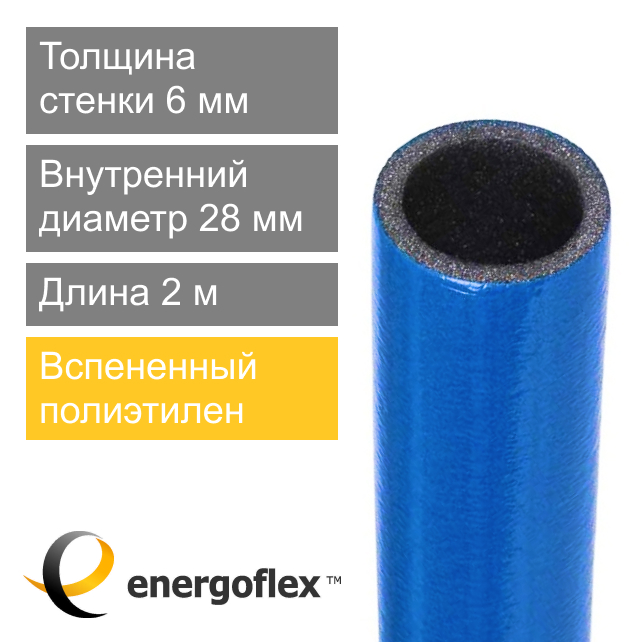 Утеплитель синий для труб 28 х 6 мм Energoflex Super Protect (арт. EFXT028062SUPRS)