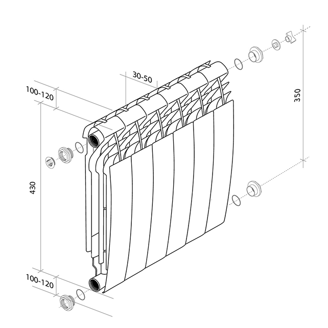 Радиатор биметаллический 350 BiLiner Bianco Traffico, 10 секции Royal Thermo