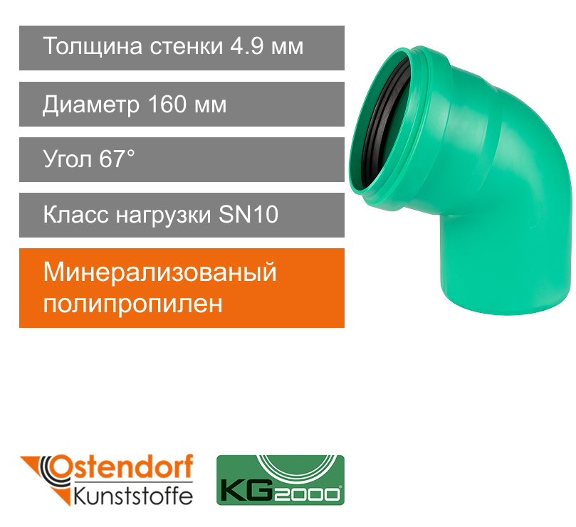Угол для ливневой канализации 160 x 67° Ostendorf KG (арт. 771530)