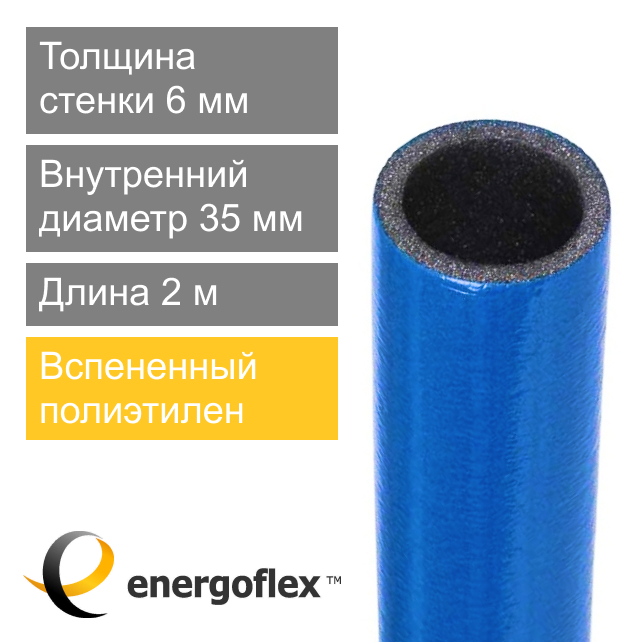 Утеплитель синий для труб 35 х 6 мм Energoflex Super Protect (арт. EFXT035062SUPRS)