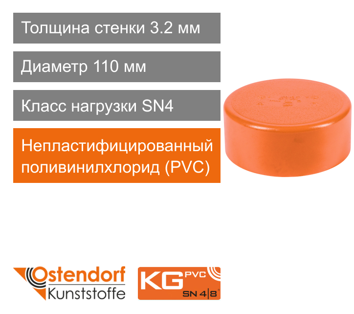 Крышка для наружной канализации 110 мм Ostendorf KG (арт. 220630)