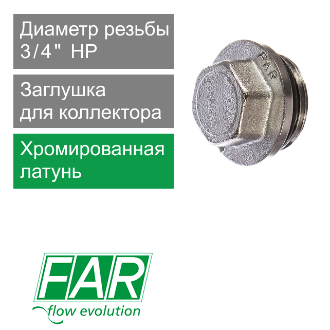 Заглушка хромированная для параллельных коллекторов FAR 3/4" НР (арт. FK 4150 34)