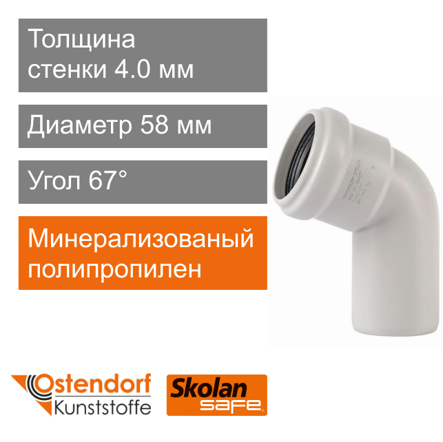 Угол для внутренней канализации 58 x 67° Ostendorf Skolan Safe (арт. 332130)