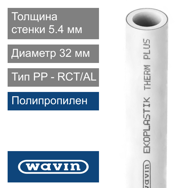 Труба полипропиленовая белая 32 x 5.4 мм Wavin Ekoplastik THERM PLUS (арт. BTRS032TRCT)