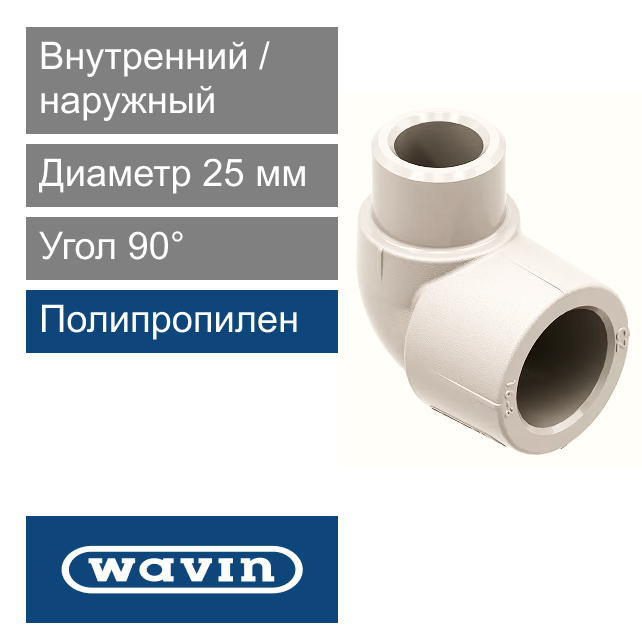 Угол внутренний / наружный полипропиленовый 25 x 90° Wavin Ekoplastik (арт. SKO125XXXX)