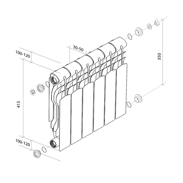 Радиатор биметаллический 350/80 Revolution B, 10 секции Royal Thermo