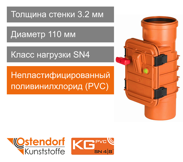 Обратный клапан для наружной канализации 110 мм Ostendorf KG (арт. 908002)