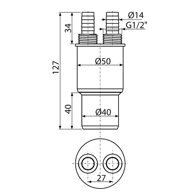 Заглушка для монтажа фильтров 1/2" х 40/50 мм Alcaplast AKS6 (арт. 8595580530693)