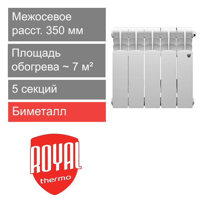 Радиатор биметаллический 350/80 Revolution B, 5 секции Royal Thermo