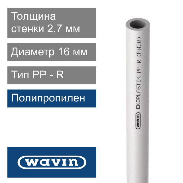 Труба полипропиленовая 16 x 2.7 мм Wavin Ekoplastik (арт. STR016P20X)