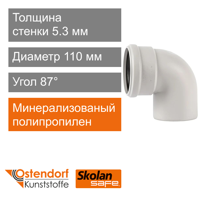 Угол для внутренней канализации 110 x 87° Ostendorf Skolan Safe (арт. 335140 )