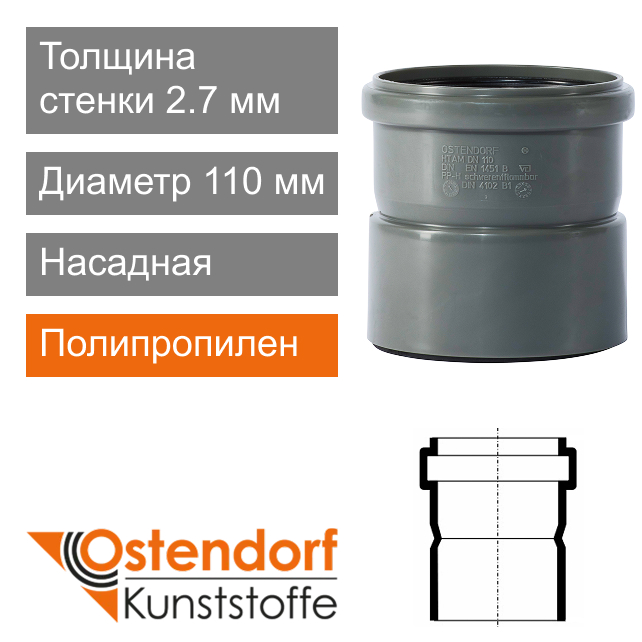Муфта насадная для внутренней канализации 110 мм Ostendorf HT (арт. 115810)