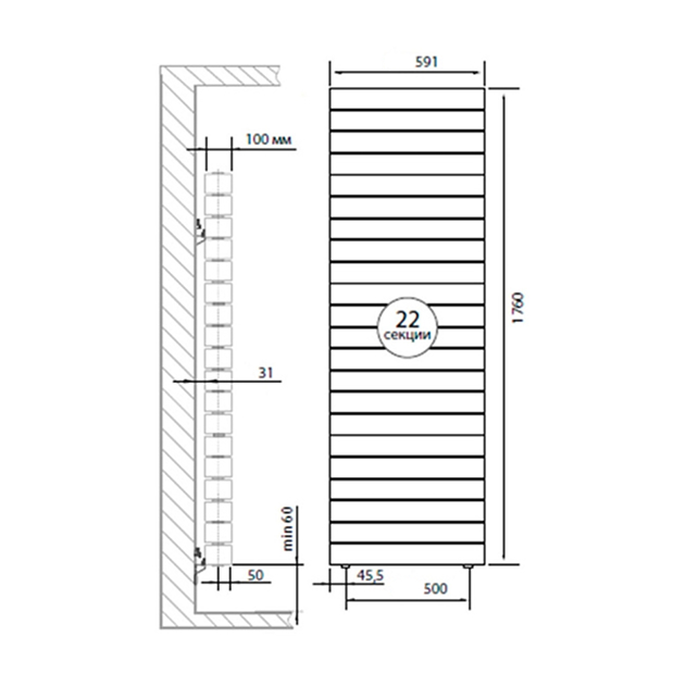 Радиатор биметаллический 500 PianoForte Tower Noir Sable, 22 секции Royal Thermo
