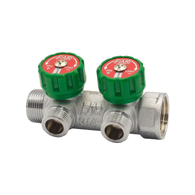 Регулирующий коллектор FAR 3/4" (ВР-НР) с 2 отв. 1/2" НР, плоское уплотнение (арт. FK 3821 3412ТР)