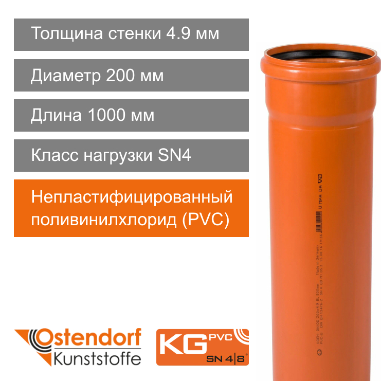 Труба для наружной канализации 200 x 1000 мм Ostendorf KG (арт. 223010)