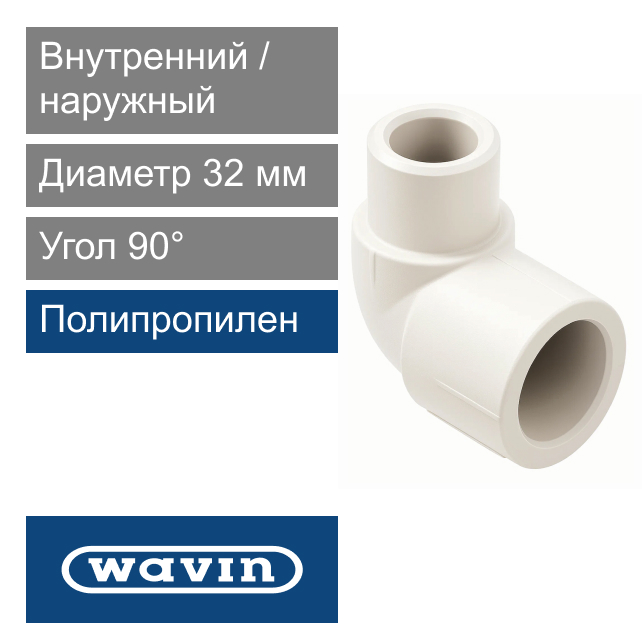 Угол белый внутренний / наружный полипропиленовый 32 x 90° Wavin Ekoplastik (арт. BKO132XXXX)
