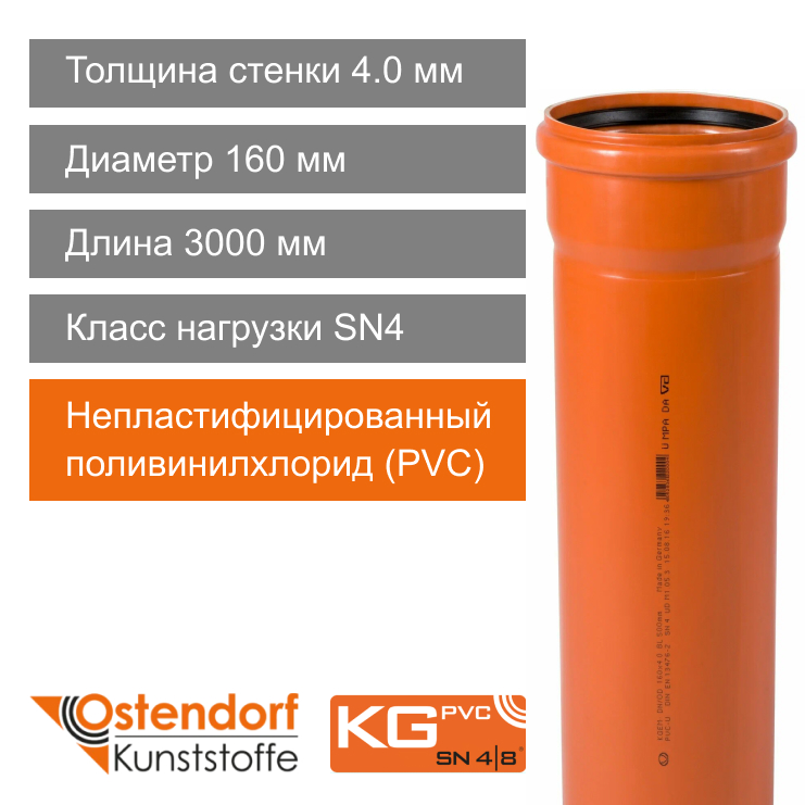 Труба для наружной канализации 160 x 3000 мм Ostendorf KG (арт. 222030)